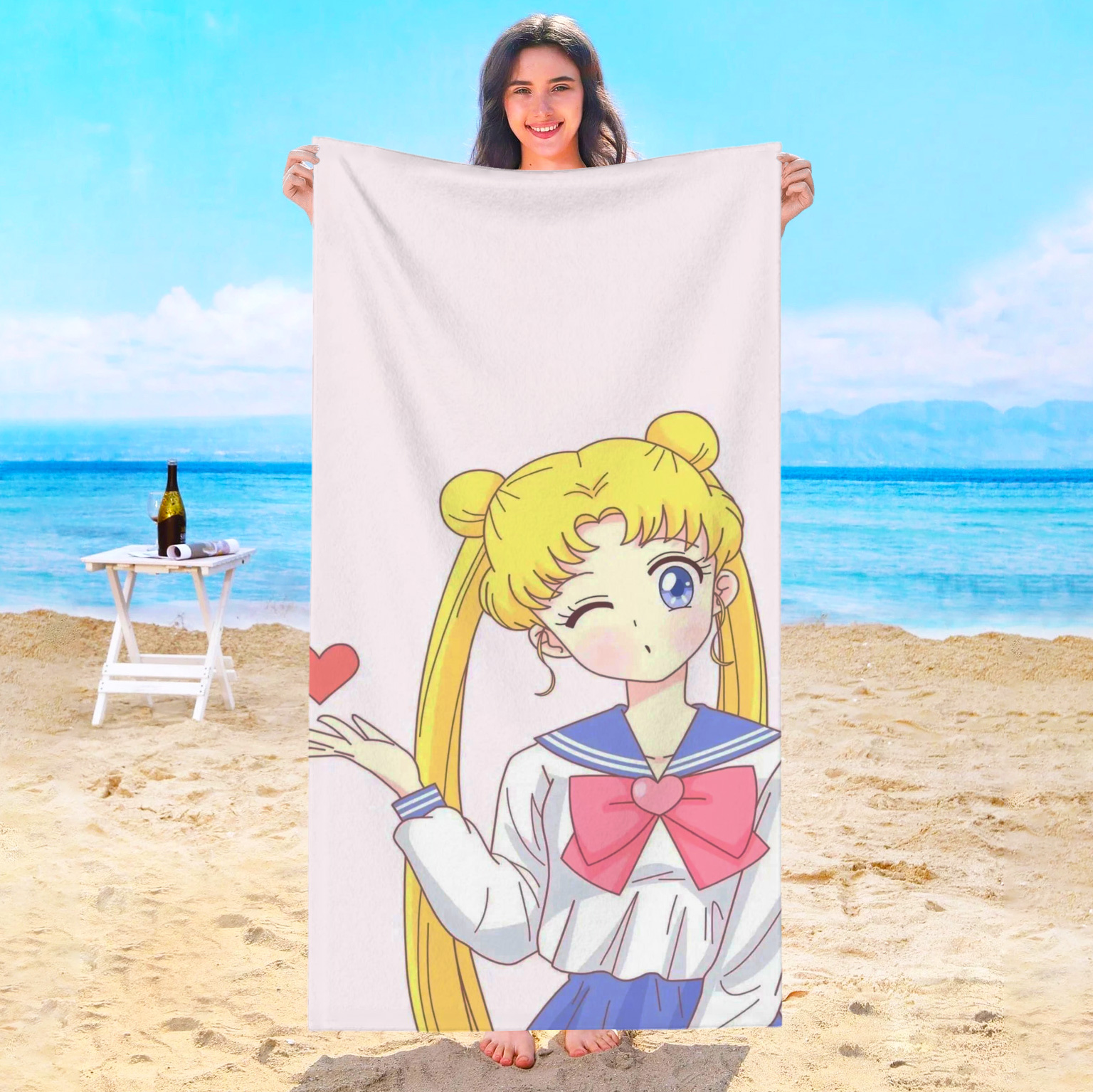 Sauna Home Gym - Cute Cartoon S-Sailor M-Moon Beach Towel