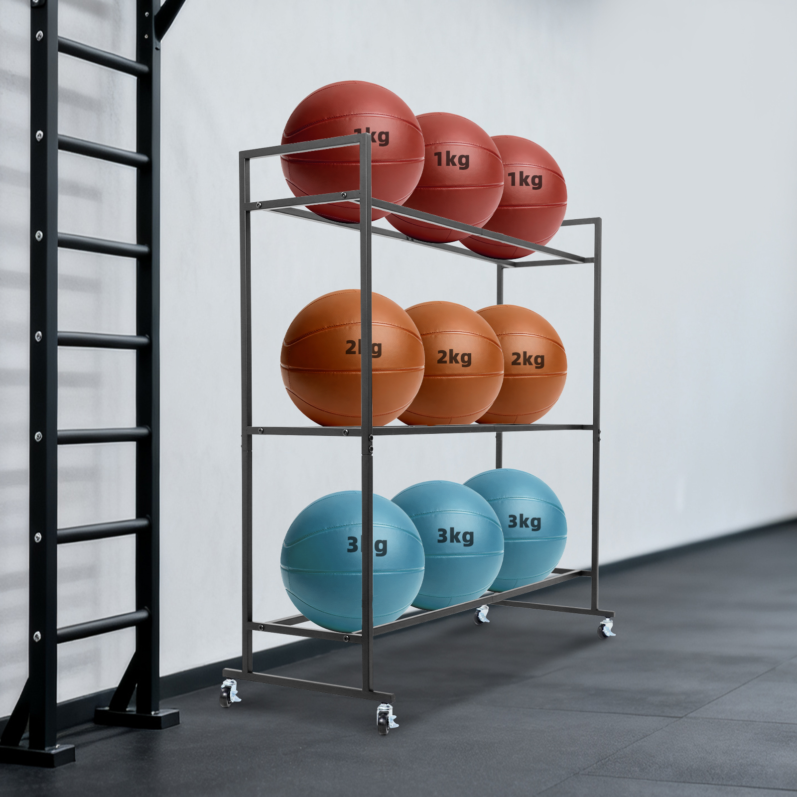 Home Gym Yoga Studio - Yoga Ball Holder Storage Stand, 3-Tier