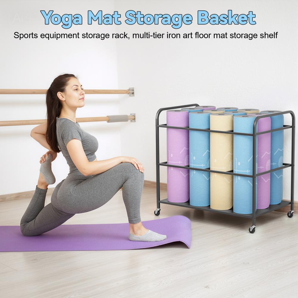Yoga Mat Storage Rack with Whe - огляд і ціна Home Gym Yoga Room